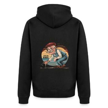 Coole Opas spielen Boule Pétanque Boccia - Unisex Premium Bio Zip Hoodie - Schwarz - Hinten - Nico (187cm)