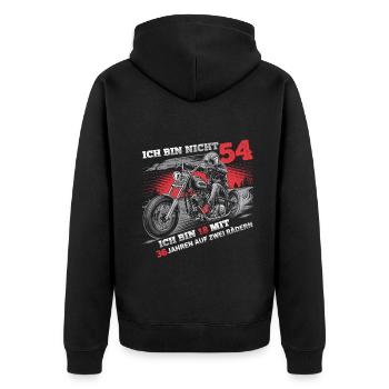 Ich bin nicht 54 Motorradfahrer Biker 54. - Unisex Premium Bio Zip Hoodie - Schwarz - Hinten - Nico (187cm)