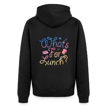 Was gibt es zum Mittagessen? - Unisex Premium Bio Zip Hoodie - Schwarz - Hinten - Nico (187cm)