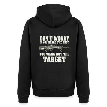 Heard The Shot Never The Target Sniper - Unisex Premium Organic Zip Hoodie - black - Back - Nico (187cm)
