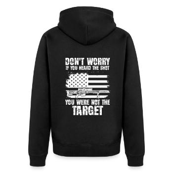Heard The Shot Never The Target Sniper - Unisex Premium Organic Zip Hoodie - black - Back - Nico (187cm)
