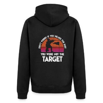 Hörte den Schuss, nie den Ziel-Scharfschützen - Unisex Premium Bio Zip Hoodie - Schwarz - Hinten - Nico (187cm)