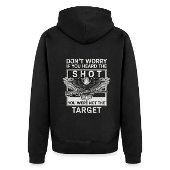 Heard The Shot Never The Target Sniper - Unisex Premium Organic Zip Hoodie - black - Back - Nico (187cm)