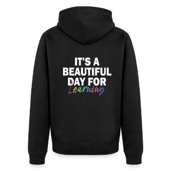 Es ist ein schöner Tag zum Lernen - Unisex Premium Bio Zip Hoodie - Schwarz - Hinten - Nico (187cm)