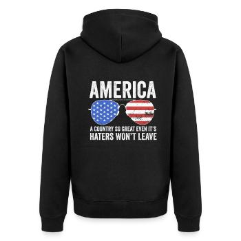 Amerika Ein so großartiges Land Patriotisch der USA - Unisex Premium Bio Zip Hoodie - Schwarz - Hinten - Nico (187cm)