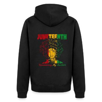 Juneteenth 1865 : Se souvenir de mes ancêtres - Veste à capuche bio Premium Unisexe - noir - Dos - Nico (187cm)