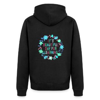Es ist ein schöner Tag zum Lernen - Unisex Premium Bio Zip Hoodie - Schwarz - Hinten - Nico (187cm)
