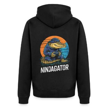 Ninja Alligator Gamer Fun Gaming Reptile Graphic - Unisex Premium Organic Zip Hoodie - black - Back - Nico (187cm)