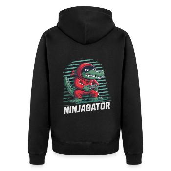 Ninja Alligator Gamer Fun Gaming Reptile Graphic - Unisex Premium Organic Zip Hoodie - black - Back - Nico (187cm)