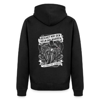 Reichet Mir Den Helm Biker Motorradfahrer - Unisex Premium Bio Zip Hoodie - Schwarz - Hinten - Nico (187cm)