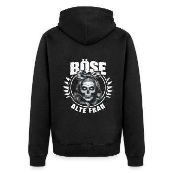 Motorrad Biker Lady Sarkasmus Böse alte Frau - Unisex Premium Bio Zip Hoodie - Schwarz - Hinten - Nico (187cm)