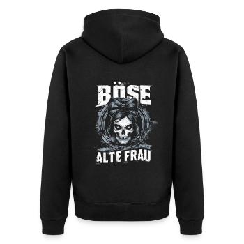 Motorrad Biker Lady Sarkasmus Böse alte Frau - Unisex Premium Bio Zip Hoodie - Schwarz - Hinten - Nico (187cm)