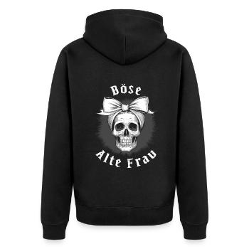 Motorrad Biker Lady Sarkasmus Böse alte Frau - Unisex Premium Bio Zip Hoodie - Schwarz - Hinten - Nico (187cm)