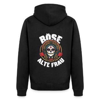 Motorrad Biker Lady Sarkasmus Böse alte Frau - Unisex Premium Bio Zip Hoodie - Schwarz - Hinten - Nico (187cm)