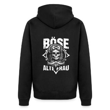 Motorrad Biker Lady Sarkasmus Böse alte Frau - Unisex Premium Bio Zip Hoodie - Schwarz - Hinten - Nico (187cm)