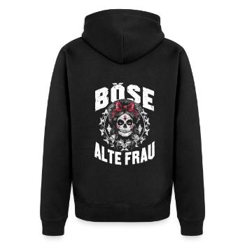 Motorrad Biker Lady Sarkasmus Böse alte Frau - Unisex Premium Bio Zip Hoodie - Schwarz - Hinten - Nico (187cm)