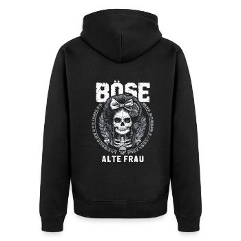 Motorrad Biker Lady Sarkasmus Böse alte Frau - Unisex Premium Bio Zip Hoodie - Schwarz - Hinten - Nico (187cm)