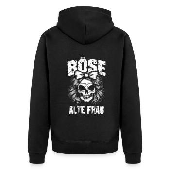 Motorrad Biker Lady Sarkasmus Böse alte Frau - Unisex Premium Bio Zip Hoodie - Schwarz - Hinten - Nico (187cm)