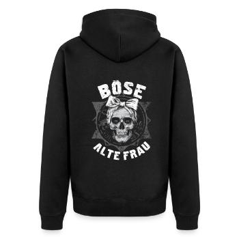 Motorrad Biker Lady Sarkasmus Böse alte Frau - Unisex Premium Bio Zip Hoodie - Schwarz - Hinten - Nico (187cm)
