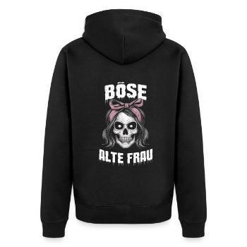 Motorrad Biker Lady Sarkasmus Böse alte Frau - Unisex Premium Bio Zip Hoodie - Schwarz - Hinten - Nico (187cm)