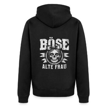 Motorrad Biker Lady Sarkasmus Böse alte Frau - Unisex Premium Bio Zip Hoodie - Schwarz - Hinten - Nico (187cm)