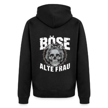 Motorrad Biker Lady Sarkasmus Böse alte Frau - Unisex Premium Bio Zip Hoodie - Schwarz - Hinten - Nico (187cm)