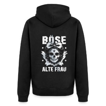 Motorrad Biker Lady Sarkasmus Böse alte Frau - Unisex Premium Bio Zip Hoodie - Schwarz - Hinten - Nico (187cm)
