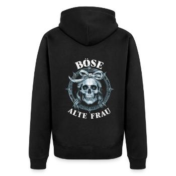 Motorrad Biker Lady Sarkasmus Böse alte Frau - Unisex Premium Bio Zip Hoodie - Schwarz - Hinten - Nico (187cm)