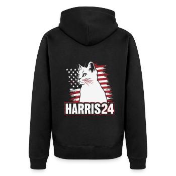 Kamala Harris 24 Cat Lady Supporter - Unisex Premium Bio Zip Hoodie - Schwarz - Hinten - Nico (187cm)