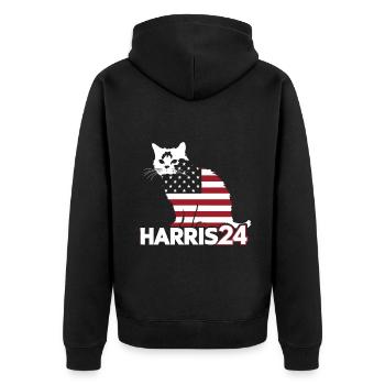 Kamala Harris 24 Cat Lady Supporter - Unisex Premium Bio Zip Hoodie - Schwarz - Hinten - Nico (187cm)
