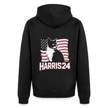 Kamala Harris 24 Cat Lady Supporter - Unisex Premium Bio Zip Hoodie - Schwarz - Hinten - Nico (187cm)