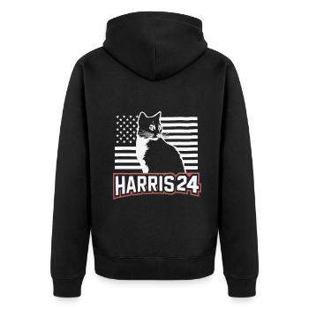 Kamala Harris 24 Cat Lady Supporter - Unisex Premium Bio Zip Hoodie - Schwarz - Hinten - Nico (187cm)
