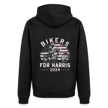 Bikers For Harris Kamala 2024 - Unisex Premium Bio Zip Hoodie - Schwarz - Hinten - Nico (187cm)