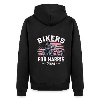 Bikers For Harris Kamala 2024 - Unisex Premium Bio Zip Hoodie - Schwarz - Hinten - Nico (187cm)