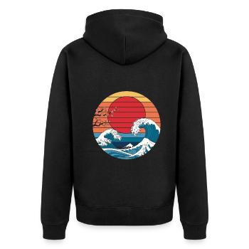 Big Wave Vaporwave Aesthetic 80s Anime Fashion - Unisex Premium Bio Zip Hoodie - Schwarz - Hinten - Nico (187cm)