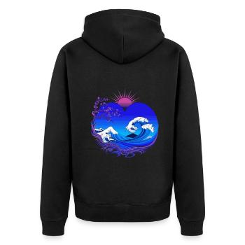 Big Wave Vaporwave Aesthetic 80s Anime Fashion - Unisex Premium Bio Zip Hoodie - Schwarz - Hinten - Nico (187cm)