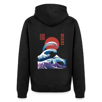 Big Wave Vaporwave Aesthetic 80s Anime Fashion - Unisex Premium Bio Zip Hoodie - Schwarz - Hinten - Nico (187cm)