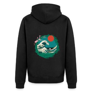 Big Wave Vaporwave Aesthetic 80s Anime Fashion - Unisex Premium Bio Zip Hoodie - Schwarz - Hinten - Nico (187cm)