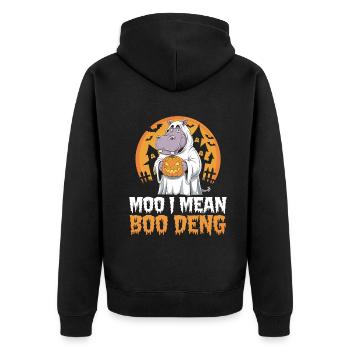 Funny Hippo Halloween Ghost Costume Boo Deng Pun - Unisex Premium Bio Zip Hoodie - Schwarz - Hinten - Nico (187cm)