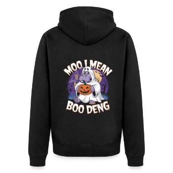Funny Hippo Halloween Ghost Costume Boo Deng Pun - Unisex Premium Bio Zip Hoodie - Schwarz - Hinten - Nico (187cm)