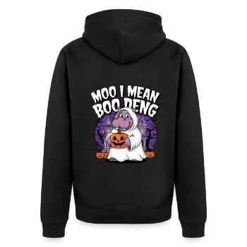 Funny Hippo Halloween Ghost Costume Boo Deng Pun - Unisex Premium Bio Zip Hoodie - Schwarz - Hinten - Nico (187cm)