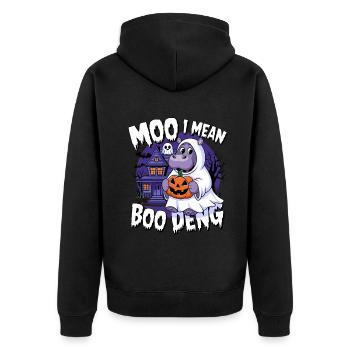 Funny Hippo Halloween Ghost Costume Boo Deng Pun - Unisex Premium Bio Zip Hoodie - Schwarz - Hinten - Nico (187cm)