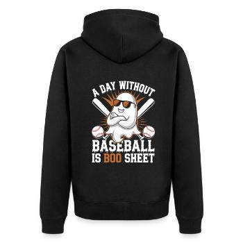 A Day Without Baseball Is Boo Sheet Ghost - Unisex Premium Bio Zip Hoodie - Schwarz - Hinten - Nico (187cm)