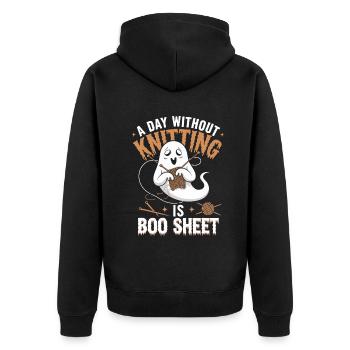 A Day Without Knitting Is Boo Sheet Ghost - Unisex Premium Bio Zip Hoodie - Schwarz - Hinten - Nico (187cm)