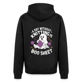 A Day Without Knitting Is Boo Sheet Ghost - Unisex Premium Bio Zip Hoodie - Schwarz - Hinten - Nico (187cm)