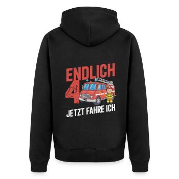 Endlich 4 Jetzt Fahre Ich Feuerwehr - Unisex Premium Bio Zip Hoodie - Schwarz - Hinten - Nico (187cm)