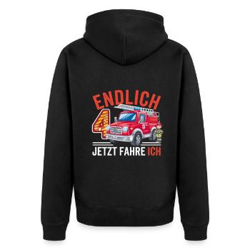 Finally 4 Now I Drive a Fire Engine - Unisex Premium Organic Zip Hoodie - black - Back - Nico (187cm)