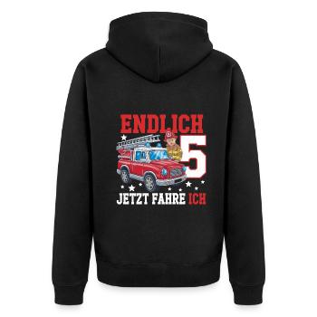 Endlich 5 Jetzt Fahre Ich Feuerwehr - Unisex Premium Bio Zip Hoodie - Schwarz - Hinten - Nico (187cm)