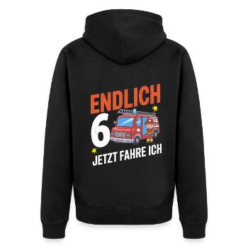 Endlich 6 Jetzt Fahre Ich Feuerwehr - Unisex Premium Bio Zip Hoodie - Schwarz - Hinten - Nico (187cm)