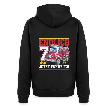 Endlich 7 Jetzt Fahre Ich Feuerwehr - Unisex Premium Bio Zip Hoodie - Schwarz - Hinten - Nico (187cm)